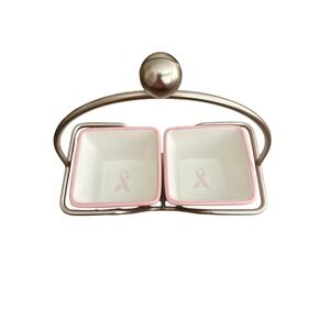 Pampered Chef Pink Ribbon Dip Bowl Set Caddy Whip Cancer Appetizer Dish